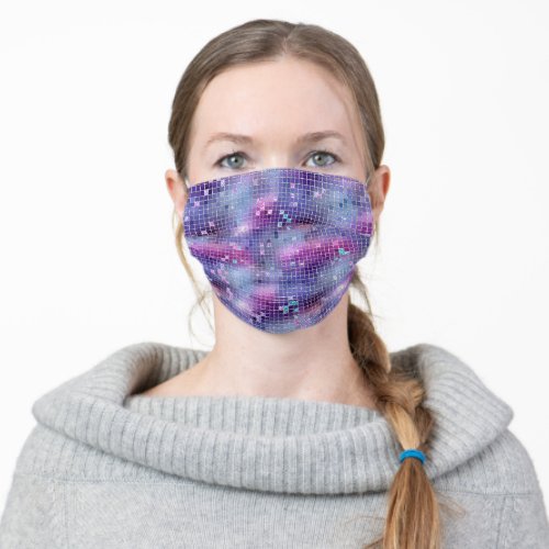 Sequin Disco Ball  Blue Purple and Pink Galaxy Adult Cloth Face Mask