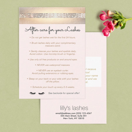 Sequin Eyelash Extensions Aftercare Instructions Referral Card