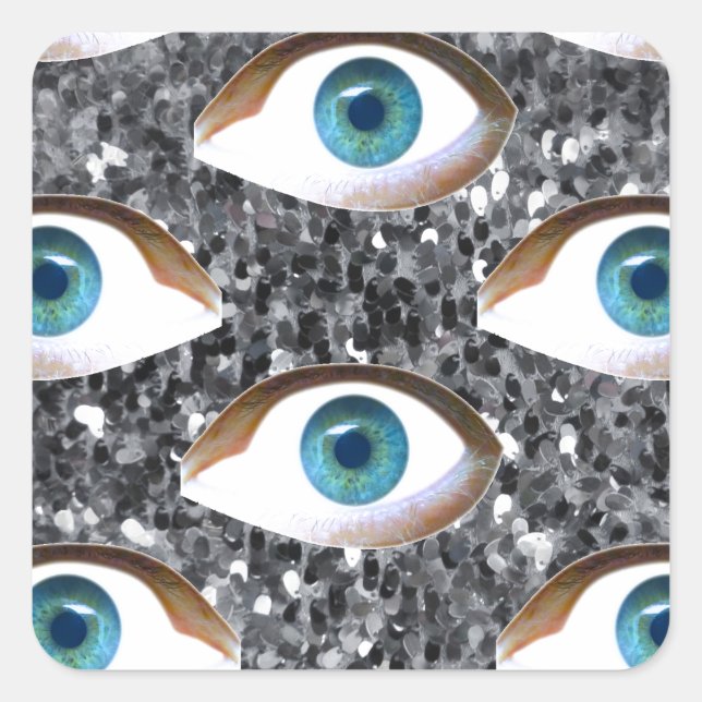 sequin eyes square sticker (Front)