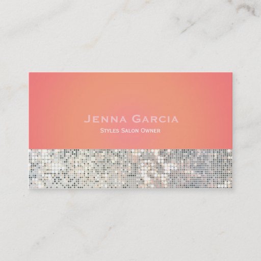 Customizable Sequin Glam Sunset Orange Pink Business Card