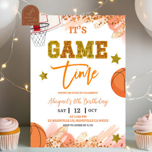 Sequin Glitter Basketball Girl birthday invit Invitation