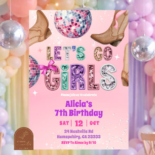 sequin glitter cowgirl birthday invitation