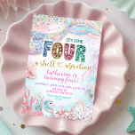 sequin glitter Four Shellebarate Girl birthday inv Invitation<br><div class="desc">It's Time Four Shellebration Birthday Invitation,  Sequin Glitter 4th Birthday Invite,  Editable Under the Sea Theme Birthday Party</div>