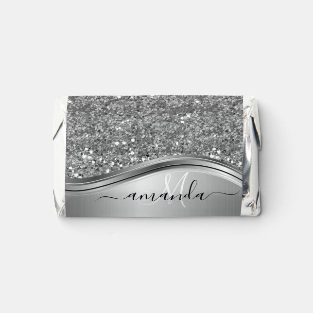 Sequin Glitter  Handwritten Calligraphy Silver Hershey's Miniatures (Front)