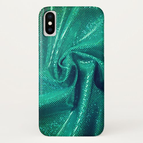 Sequin glitter look teal green iPhone XS case