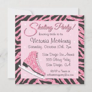 Sequin Glittering Ice Skating Party Invitations
