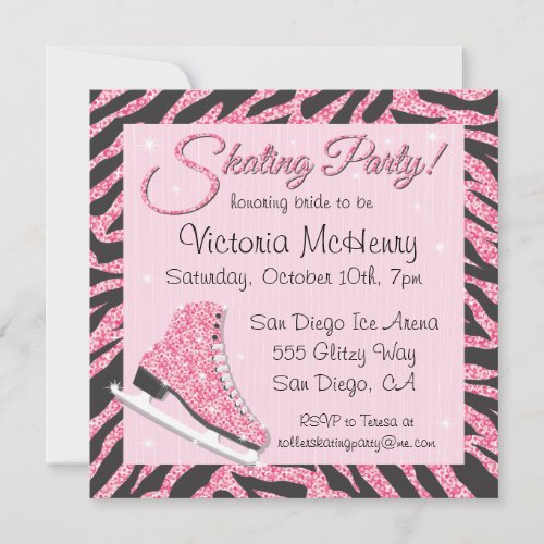 Sequin Glittering Ice Skating Party Invitations