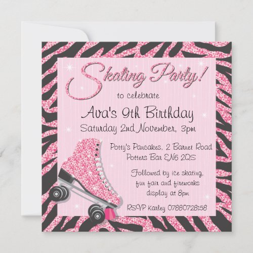 Sequin Glittering Roller Skating Party Invitations