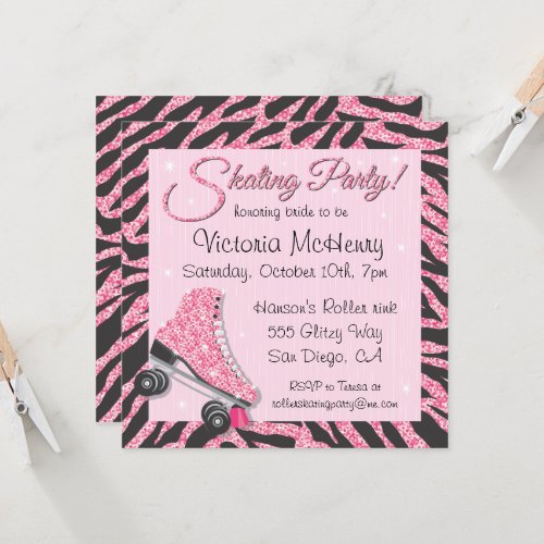 Sequin Glittering Roller Skating Party Invitations