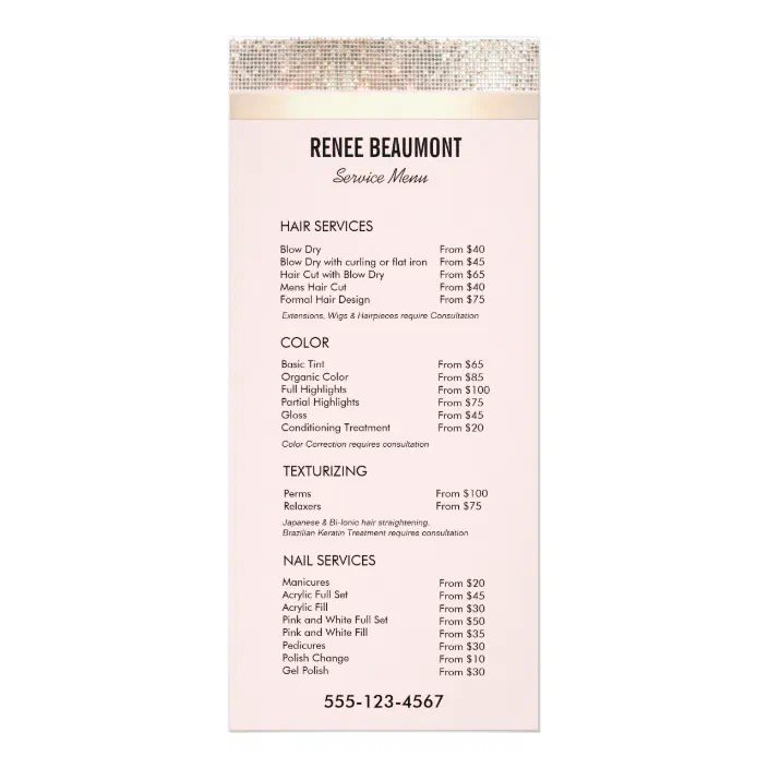 Sequin Gold Pink Salon Price List Service Menu Zazzle Com Sequin Gold Pink Salon Price List Service Menu Zazzle Com
