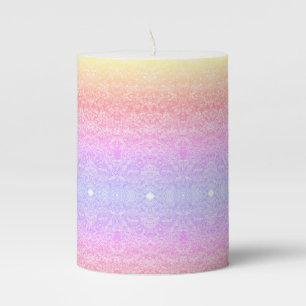 Sequin lace look pattern gradient pink gold purple pillar candle