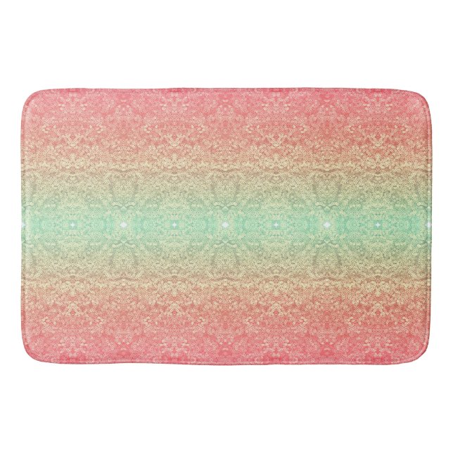 Sequin lace pattern gradient peach gold green bath mat (Front)