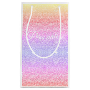 Sequin lace pattern gradient pink gold purple small gift bag