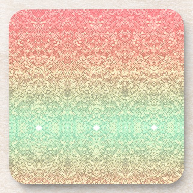 Sequin lace pattern ombre peach gold green beverage coaster (Front)