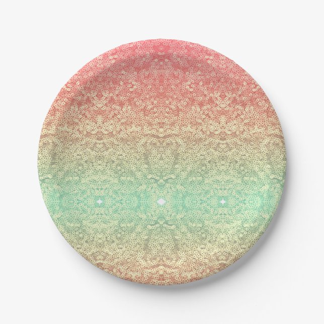 Sequin lace pattern ombre pink gold green paper plates (Front)
