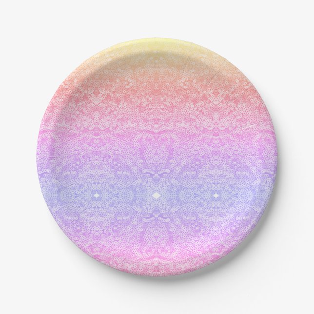 Sequin lace pattern ombre pink gold purple paper plates (Front)