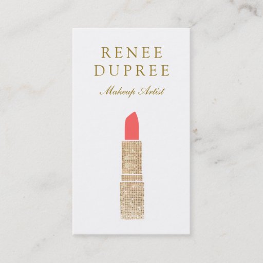 Customizable Sequin Lipstick Logo  Makeup Artist Beauty Salon 2 Double-Sided Standard Business Cards (Pack Of 100)