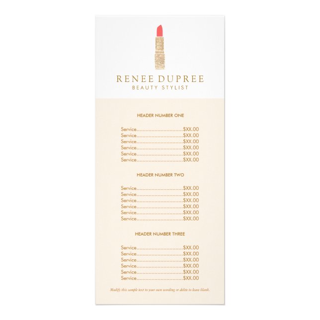 Sequin Lipstick Logo Makeup Artist Price List Rack Card (Front)