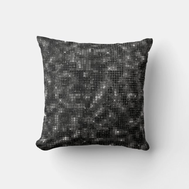 Sequin Look Black Glam Sparkle Throw Pillow (Front)