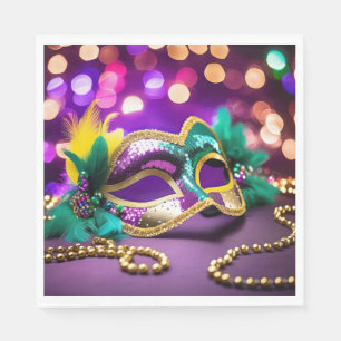 Sequin Mardi Gras Mask With Beads Napkins