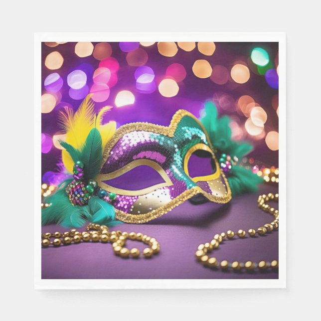 Sequin Mardi Gras Mask With Beads Napkins (Front)