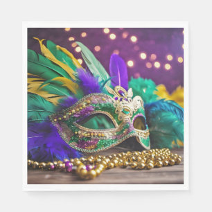 Sequin Mardi Gras Mask With Beads Napkins