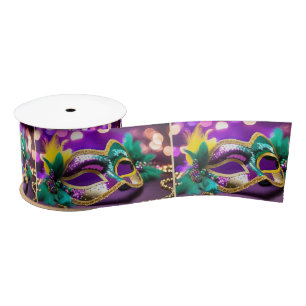 Sequin Mardi Gras Mask With Beads Satin Ribbon