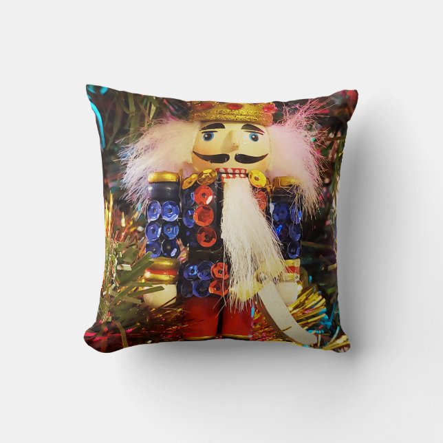 Sequin Nutcracker soldier christmas ornament Throw Pillow (Front)