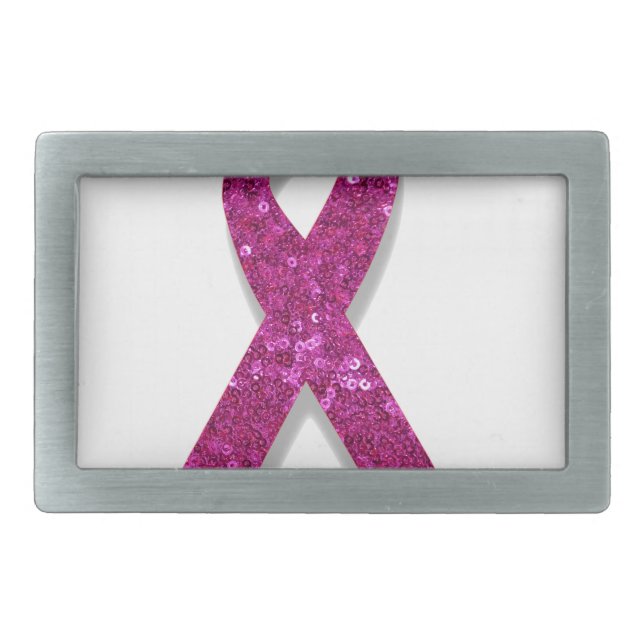 sequin pink breast cancer awareness rectangular belt buckle (Front)