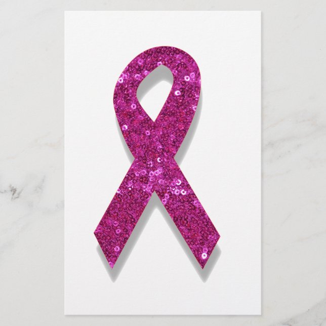 sequin pink breast cancer awareness stationery (Front)