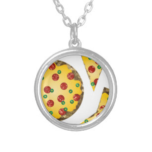 sequin pizza silver plated necklace