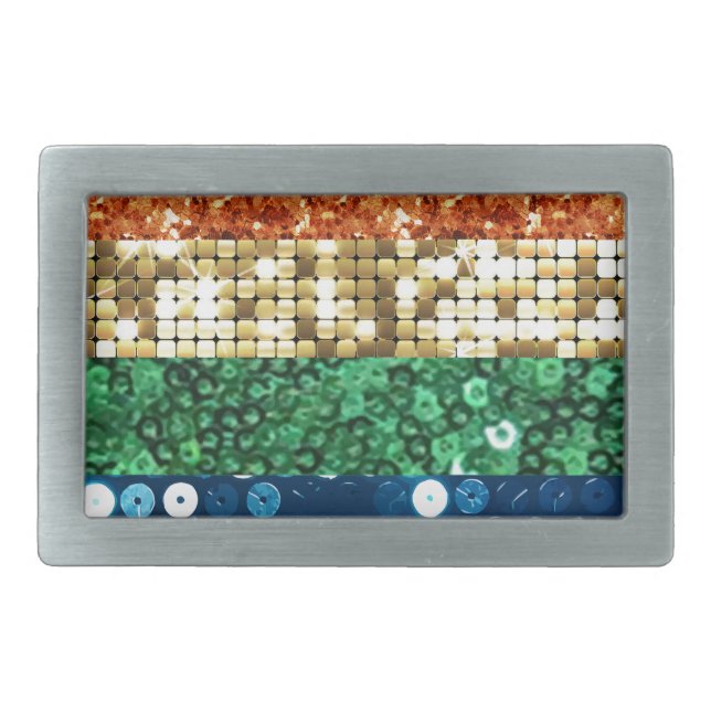sequin pride flag rectangular belt buckle (Front)