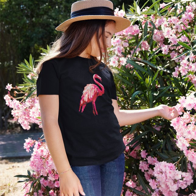 Sequin Printed Tropical Flamingo Girls T-Shirt (Creator Uploaded)