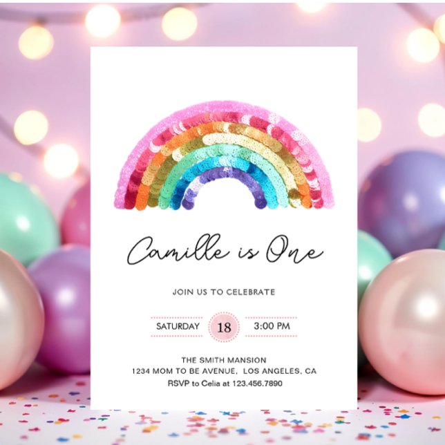 Sequin Rainbow Birthday party Invitation (Creator Uploaded)