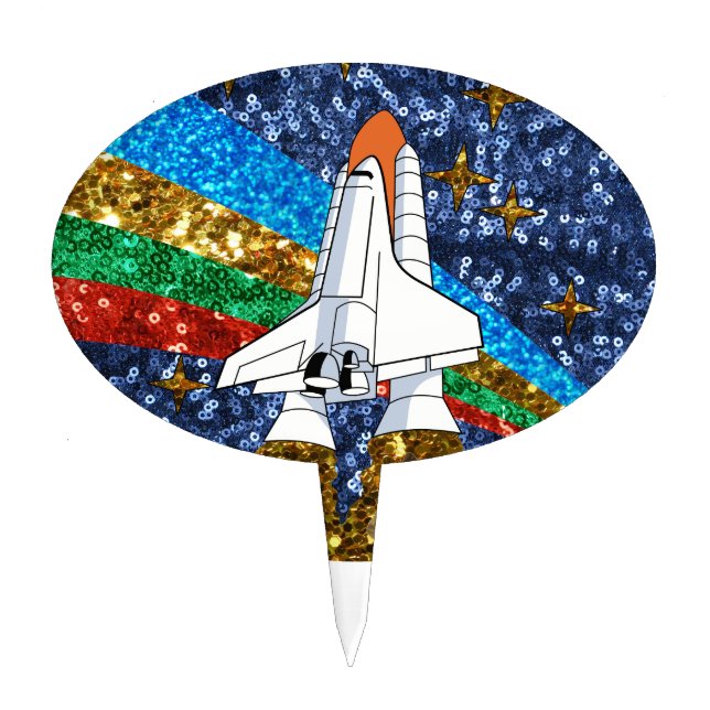 sequin space ship cake topper (Front)