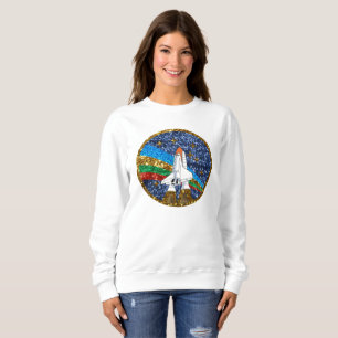 sequin space ship womens sweatshirt