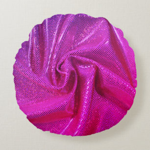 Sequin sparkle glitter look pink fuschia round pillow
