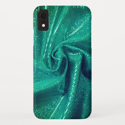 Sequin sparkle glitter teal elegant fabric green iPhone XR case