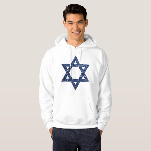 sequin star of david mens hooded hoodie sweatshirt (Front Full)