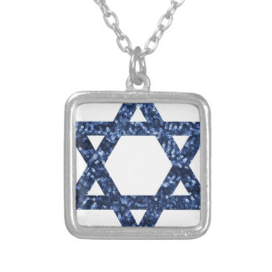 sequin star of david silver plated necklace