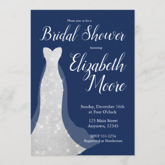 Sequin Wedding Dress Bridal Shower Invitations