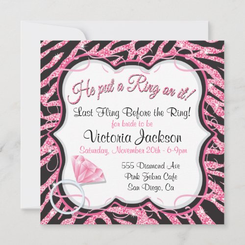 Sequin Zebra Print Bachelorette Party Invitation