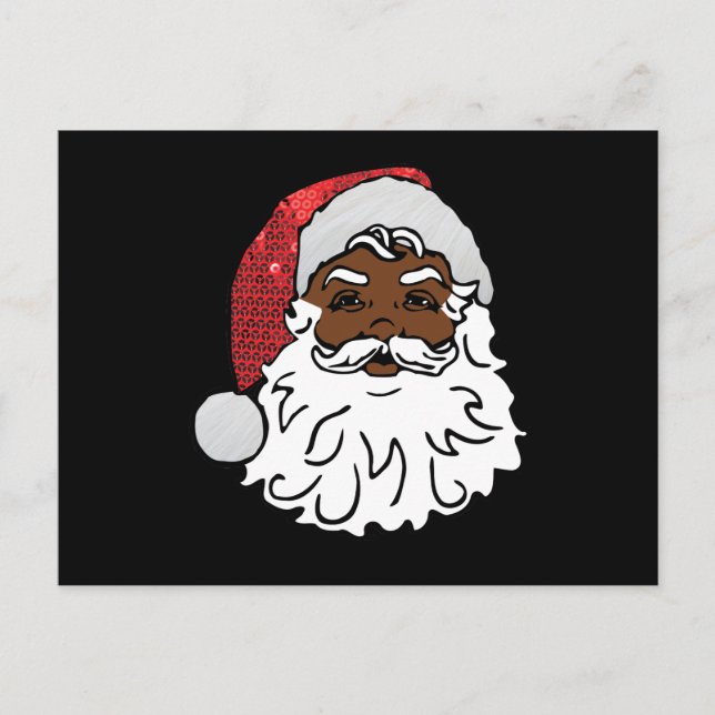 sequined black santa claus holiday postcard (Front)