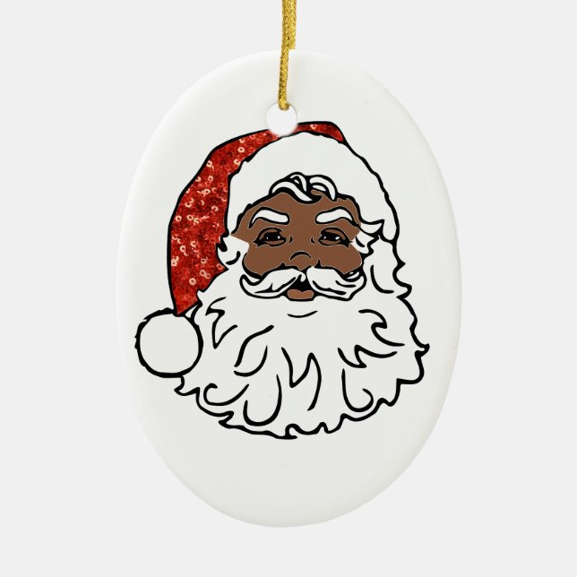 sequins black santa claus ceramic ornament (Front)
