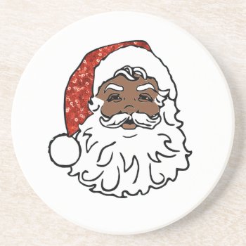 Sequins Black Santa Claus Drink Coaster by funnychristmas at Zazzle