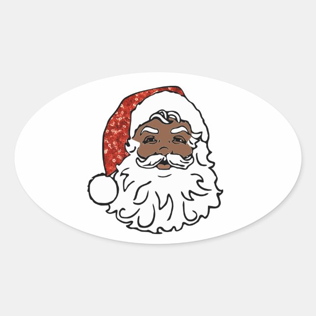 sequins black santa claus oval sticker (Front)
