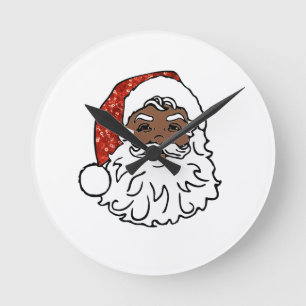 sequins black santa claus round clock