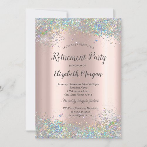 Sequins Border Rose Gold Retirement Invitation