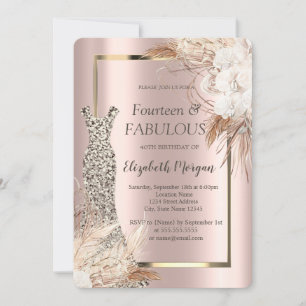 Sequins Dress Boho Flowers 40th Birthday   Invitation