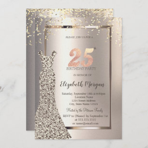 Sequins Dress Confetti Ivory 25th Birthday Invitation